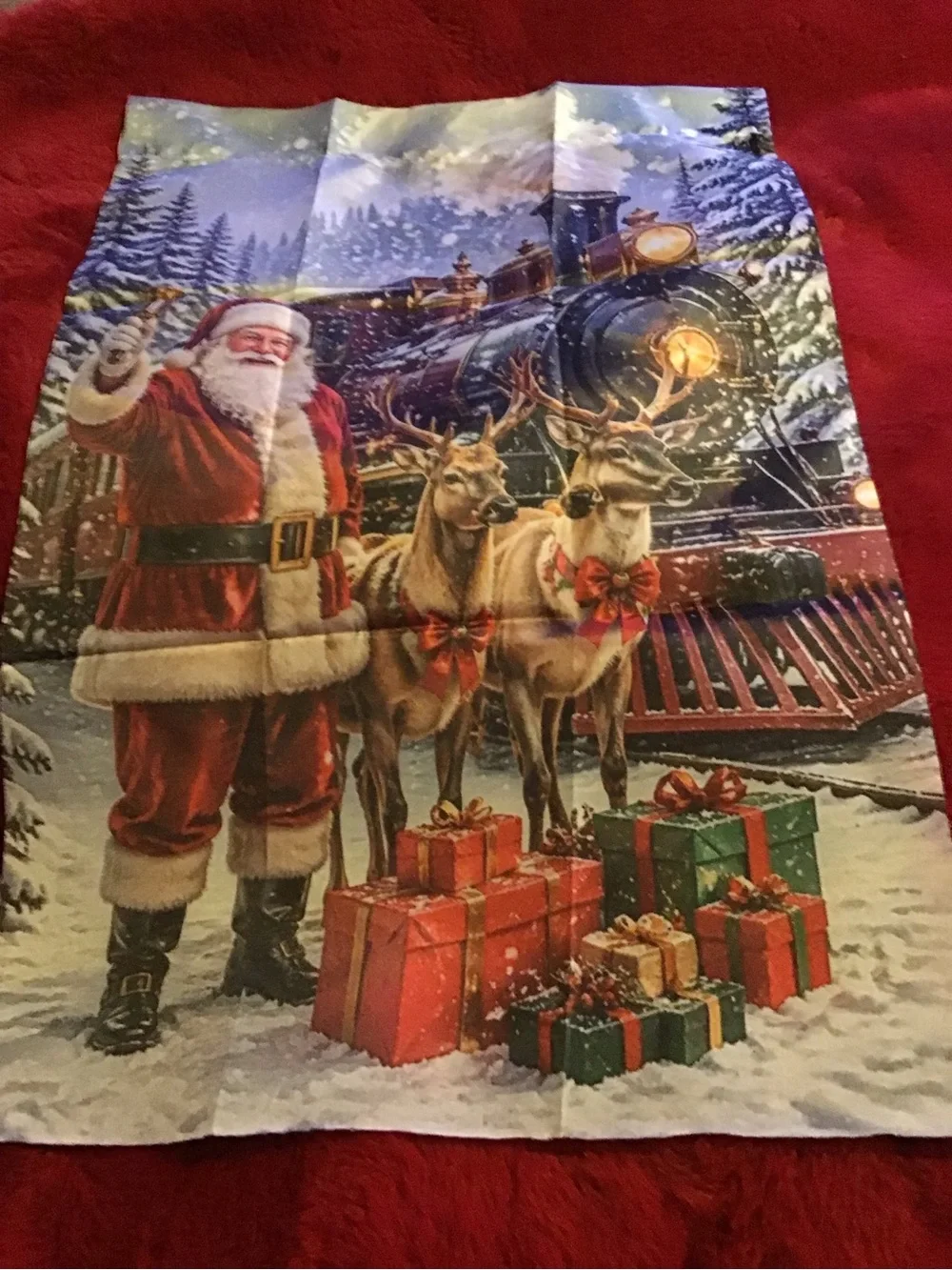 Holiday Santa Train mini garden flag- Red